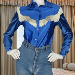 Vintage H Bar C Fringe Western Snap Shirt M